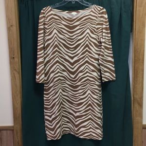 J.Crew Brown Cream Zebra Boat Neck Sheath Dress